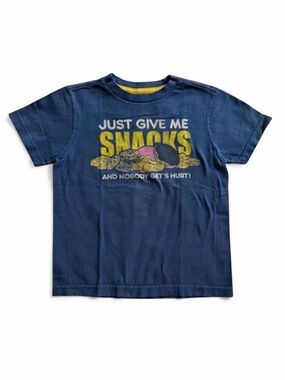 Old Navy Kids Size S 6-7 Graphic Tee Shirt Just Give Me Snacks Navy Blue